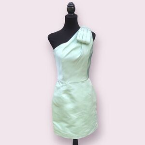 Alexia María Blair Bow Silk Mini Dress Mint Size 10 One Shoulder Formal Special